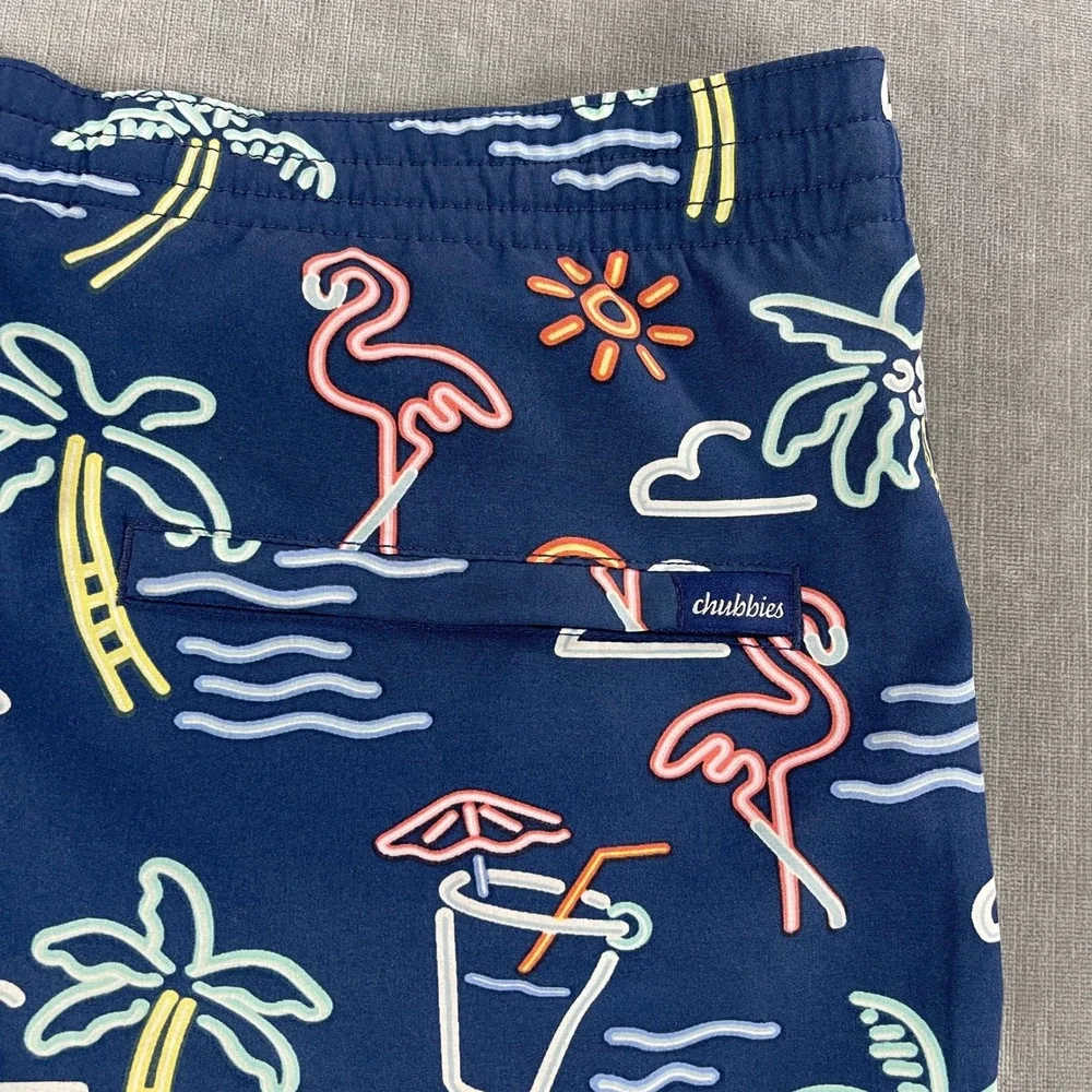 Chubbies Men XL Blue Swim Trunks Neon Flamingo Tropical 7